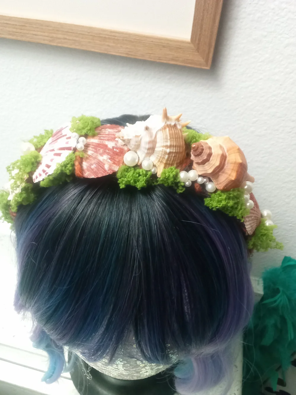 Seashell Pearl Moss Crown Headband